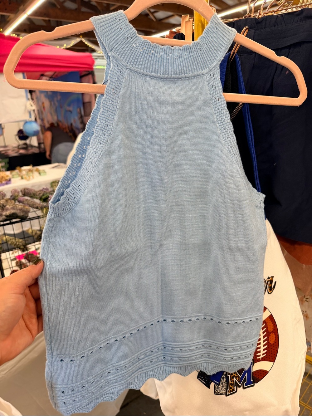 Light Blue Knit Halter Tank Top
